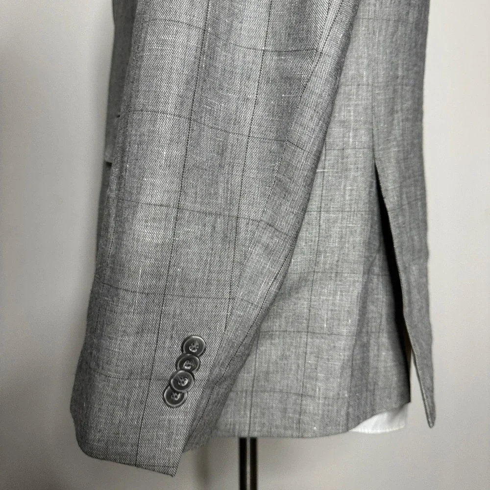 Jos‎ A Bank Tailored Fit Linen Wool Plaid Sport Coat Blazer Mens 46R